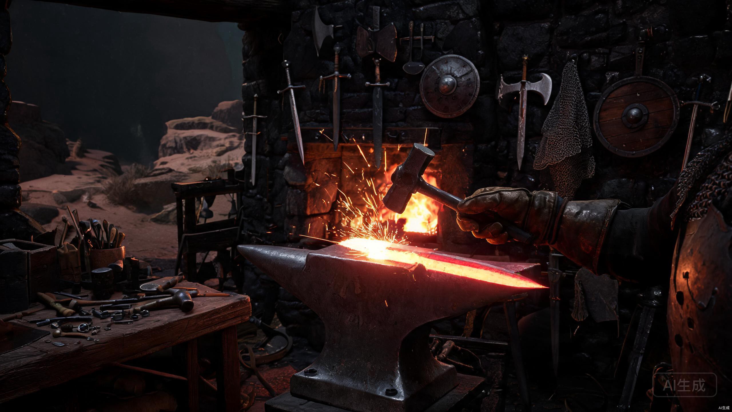 Crafting station with materials and crafting interface